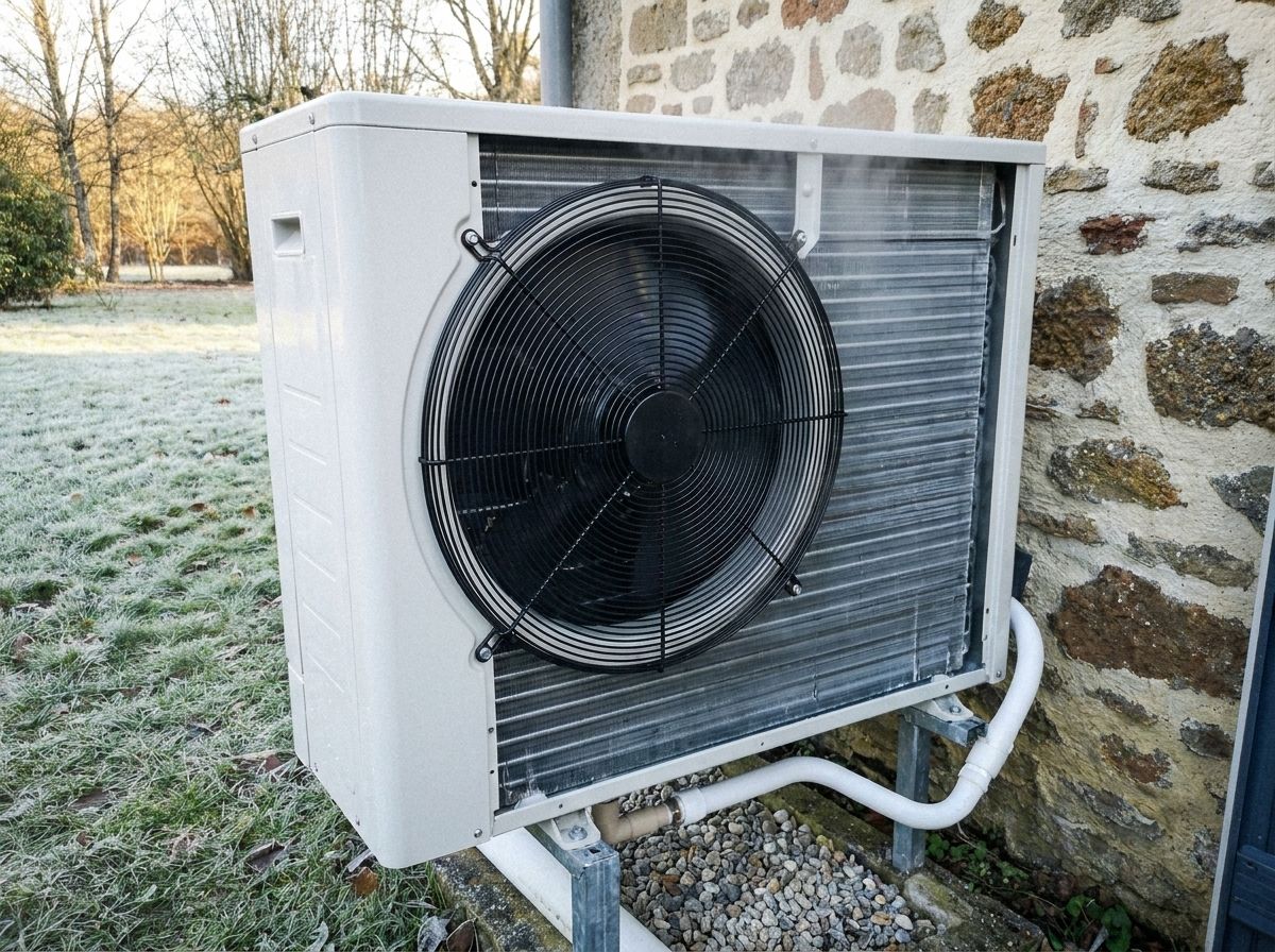 La même unité Daikin dégivrée, évacuation des condensats vers un regard gravillonné